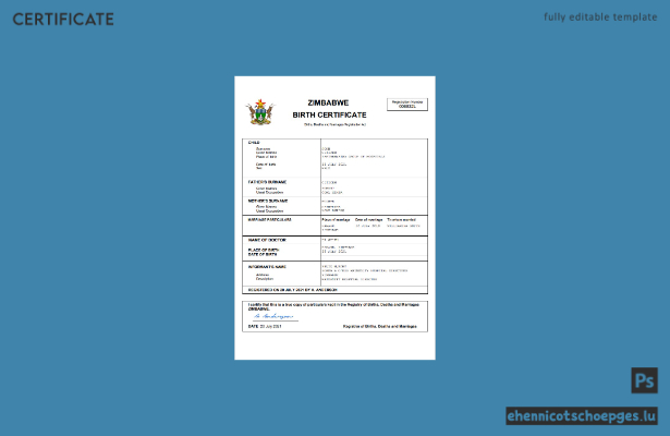 Simbabwe: Geburtsurkunde (Word- und PDF-Beispiel)